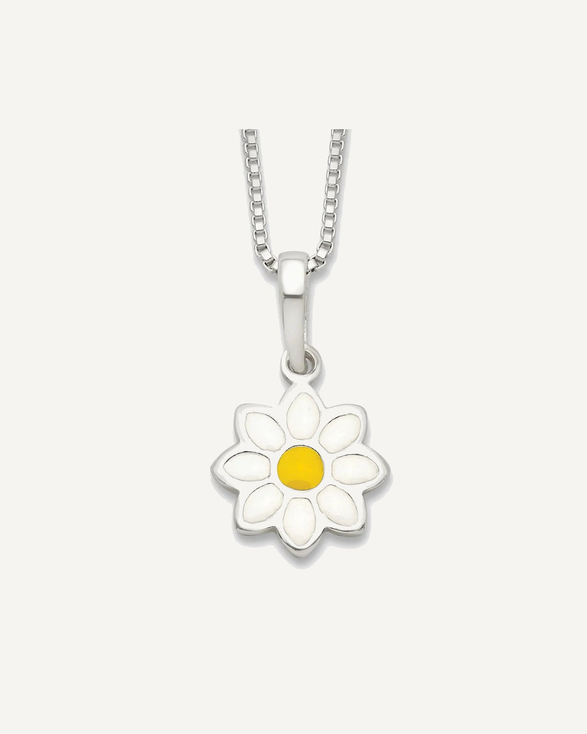 Sterling Silver Polished Yellow and White Enameled Flower 15 Inch Necklace – View 1