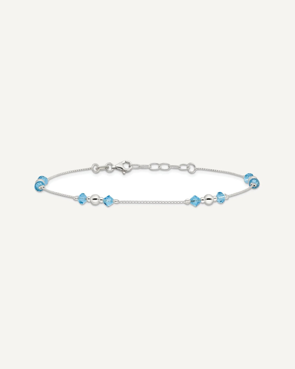Sterling Silver Bead and Blue CZ 9 inch Plus 1 inch Extender - Total 10 inch Anklet – View 3