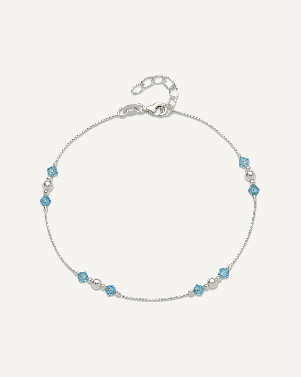 Sterling Silver Bead and Blue CZ 9 inch Plus 1 inch Extender - Total 10 inch Anklet – View 4