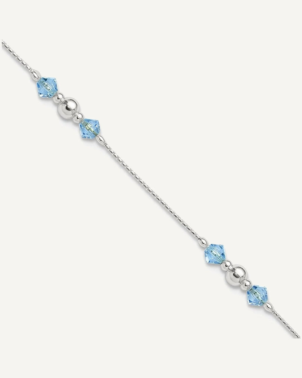 Sterling Silver Bead and Blue CZ 9 inch Plus 1 inch Extender - Total 10 inch Anklet – View 1