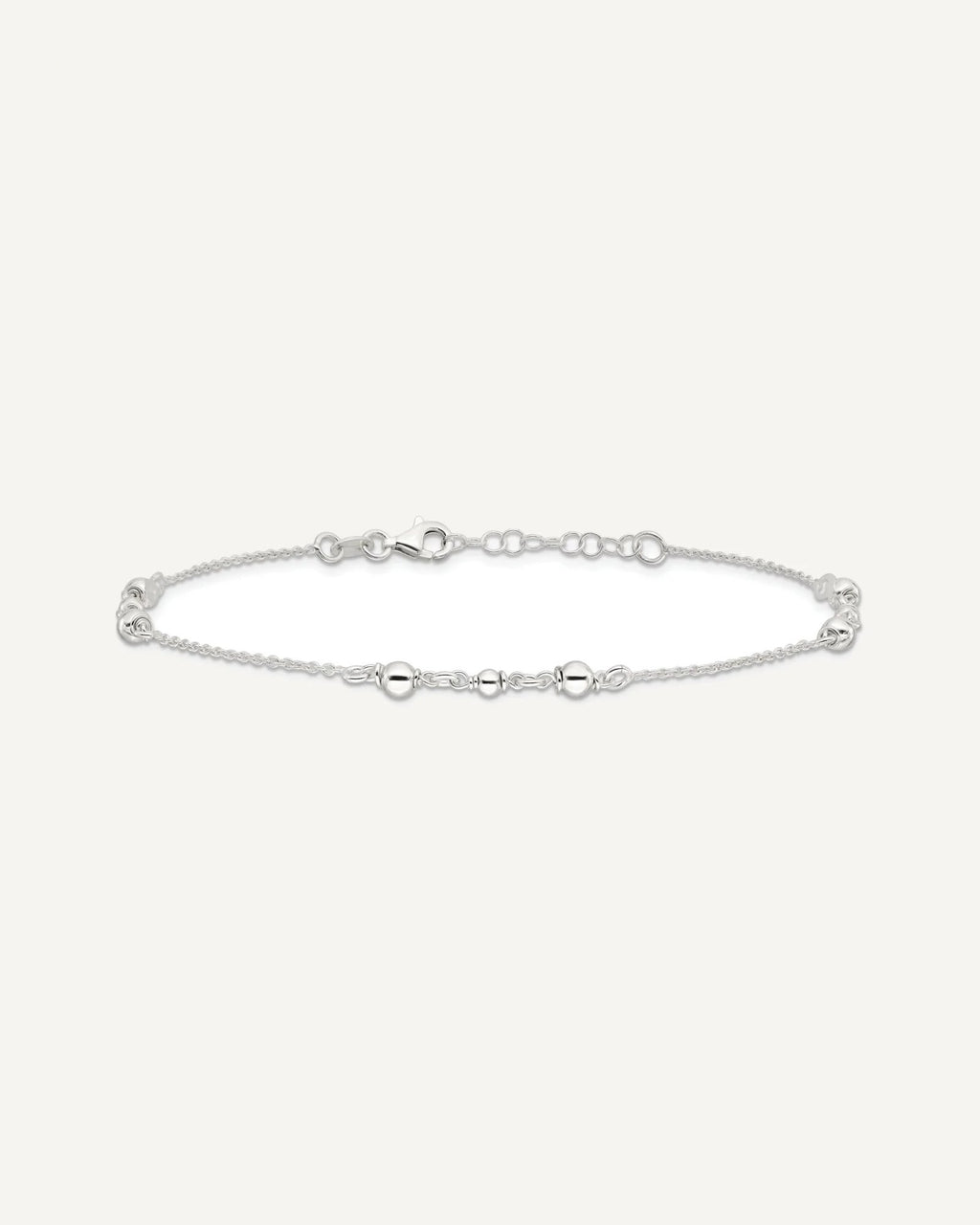Sterling Silver Beaded 9 inch Plus 1 inch Extender - Total 10 inch Anklet – View 3