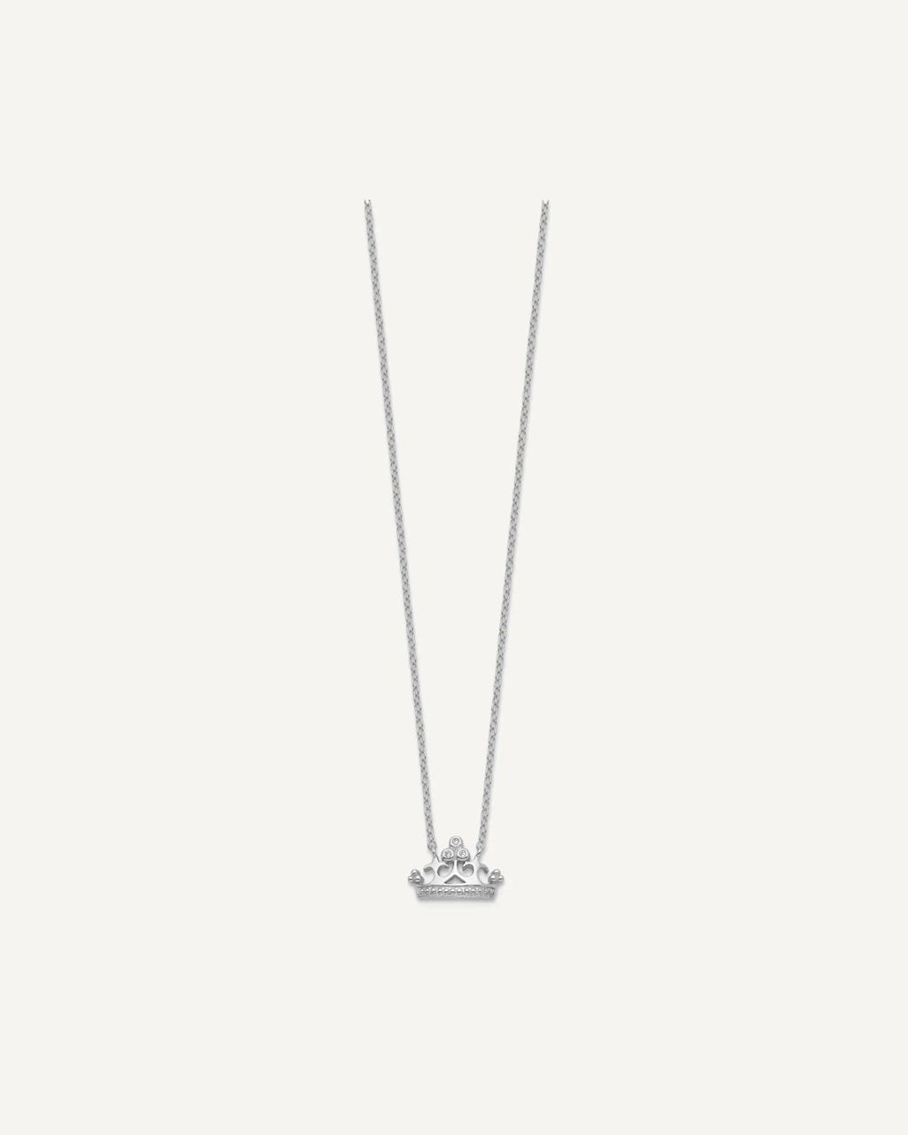Sterling Silver Rhodium-plated Polished and Beaded CZ Crown 16 Inch with 2 Inch Extension Necklace – View 2