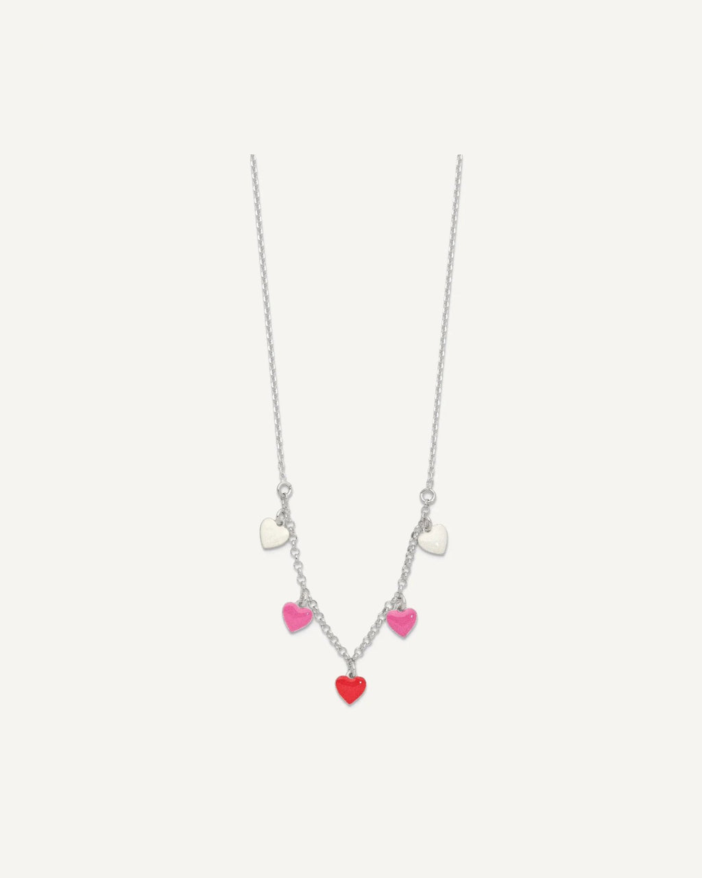 Sterling Silver Polished Pink/Red/White Enamel Heart 14 Inch Necklace – View 2