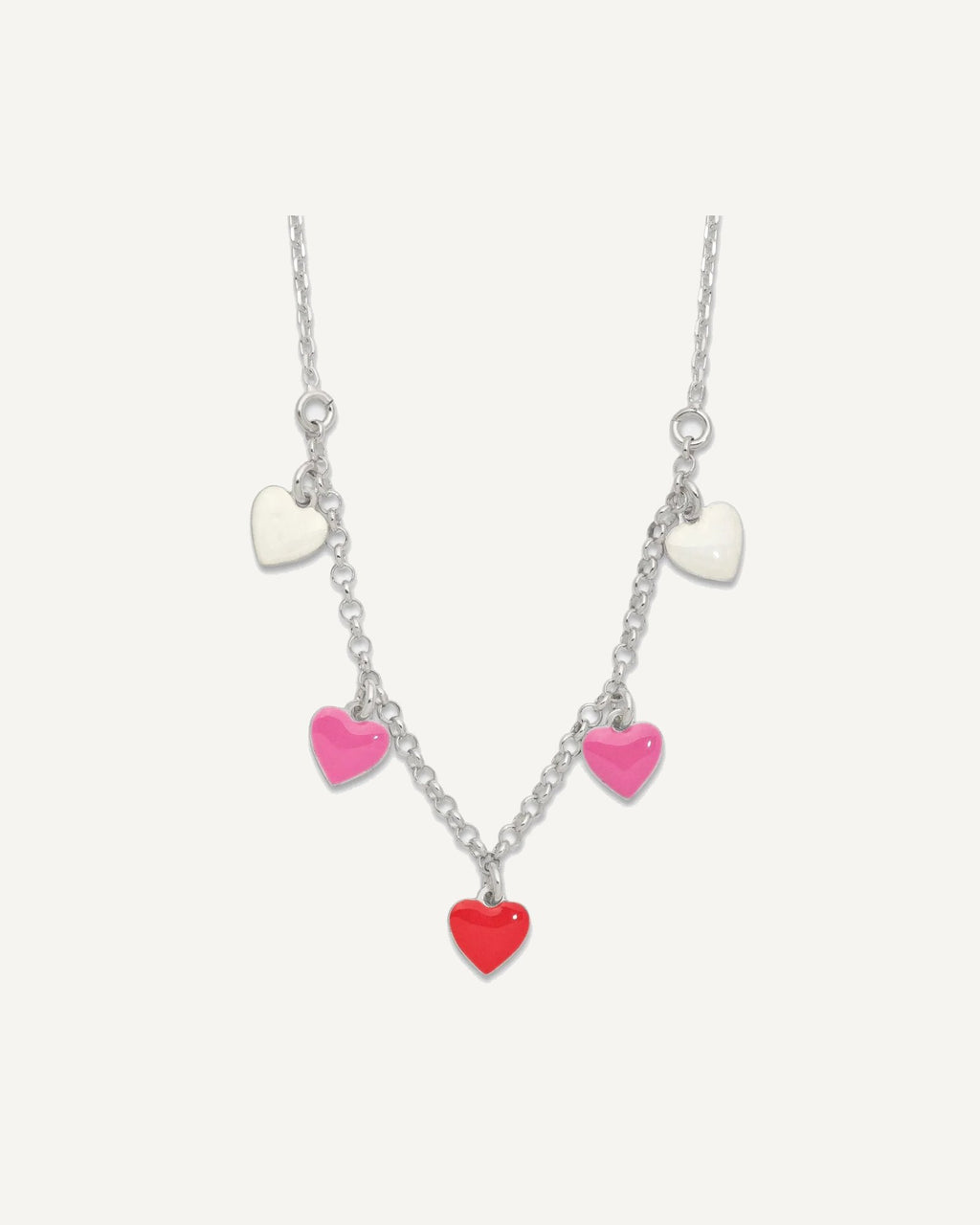 Sterling Silver Polished Pink/Red/White Enamel Heart 14 Inch Necklace – View 1