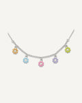 Sterling Silver Polished Multi-color Enameled Dangle Flower 14 Inch Necklace – View 1
