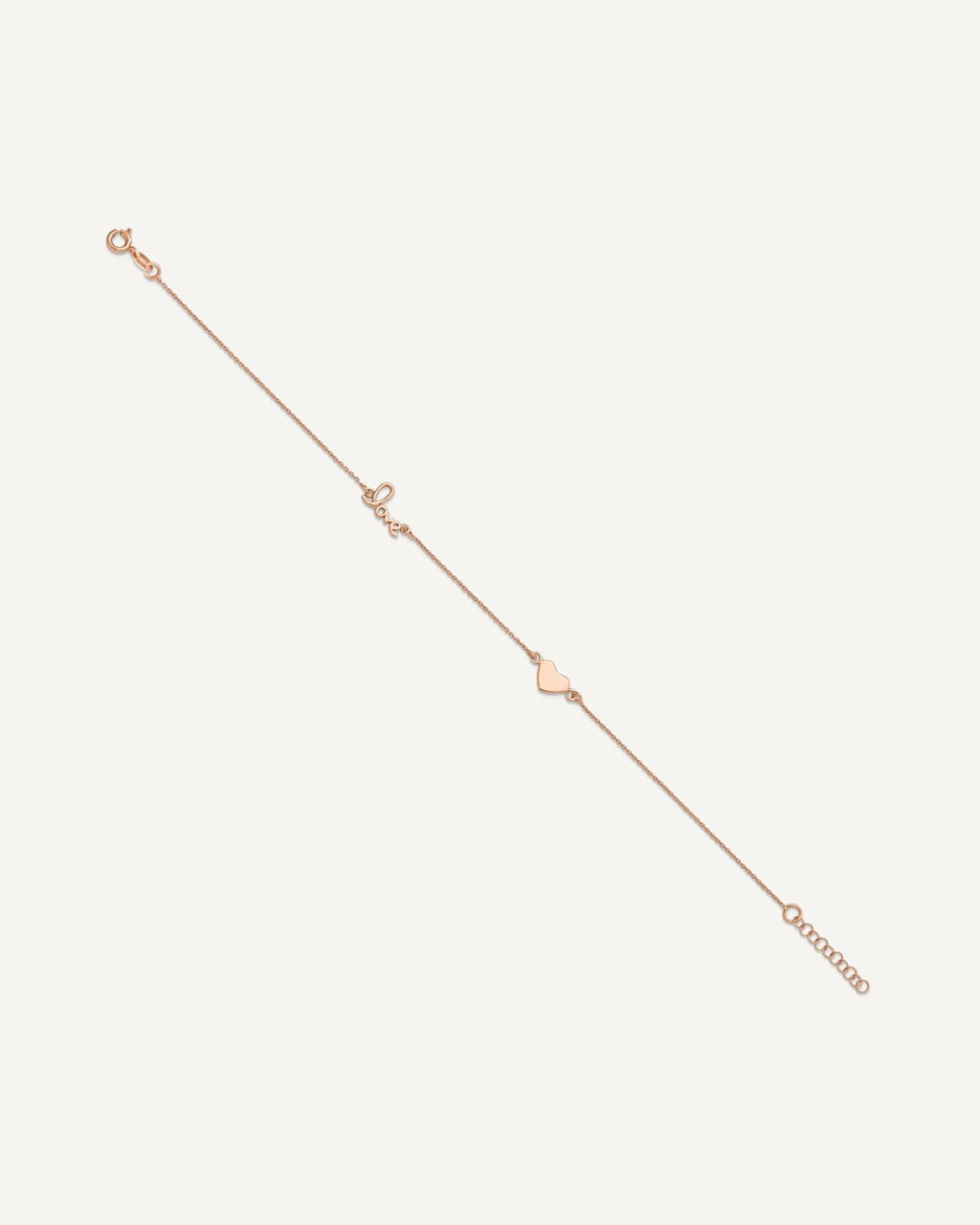 Sterling Silver Rose-tone Heart/LOVE Script 9 inch Plus 1 inch Extender - Total 10 inch Anklet – View 2