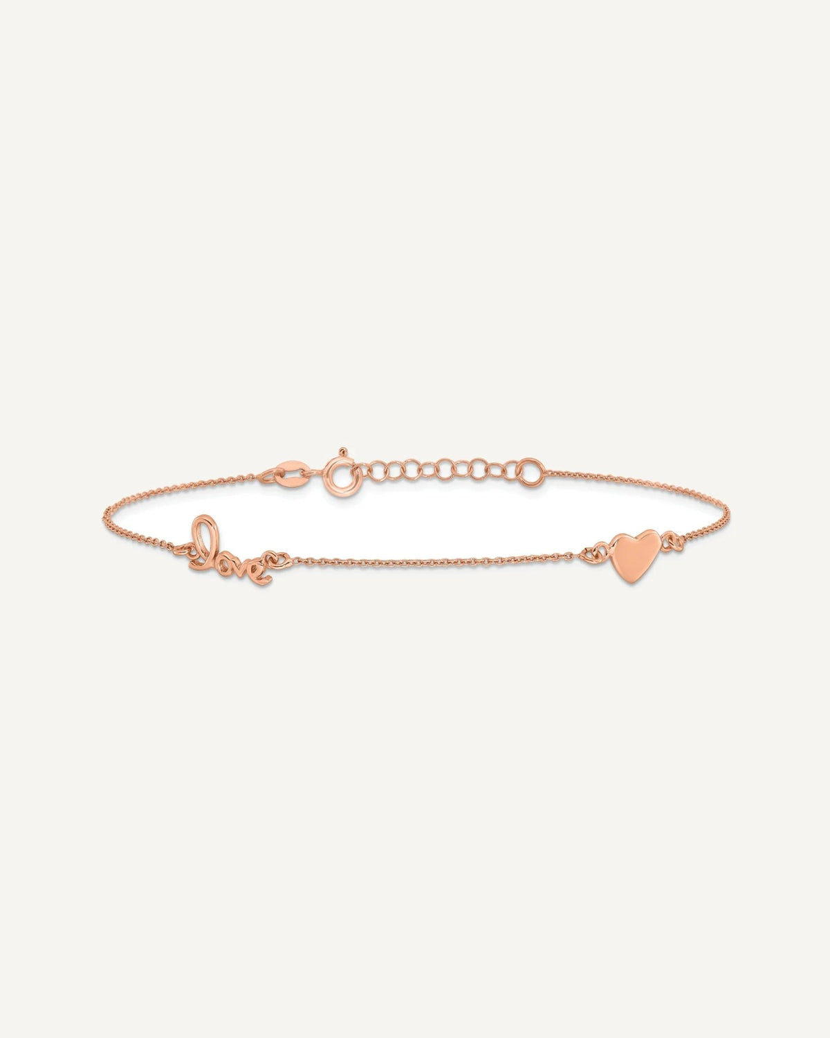 Sterling Silver Rose-tone Heart/LOVE Script 9 inch Plus 1 inch Extender - Total 10 inch Anklet – View 3