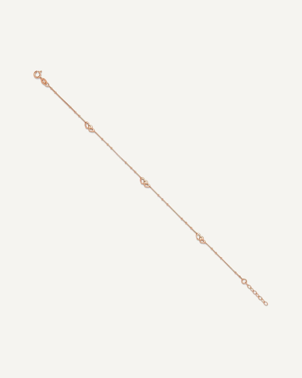 Sterling Silver Rose-tone Interlocked Hearts 9 inch Plus 1 inch Extender - Total 10 inch Anklet – View 2