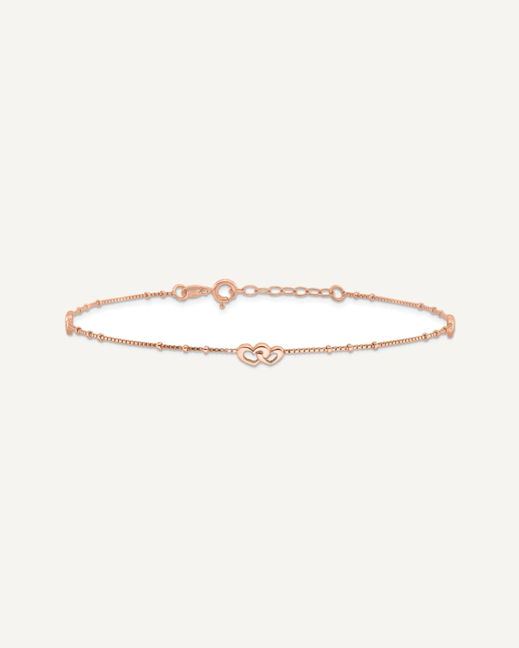 Sterling Silver Rose-tone Interlocked Hearts 9 inch Plus 1 inch Extender - Total 10 inch Anklet – View 3