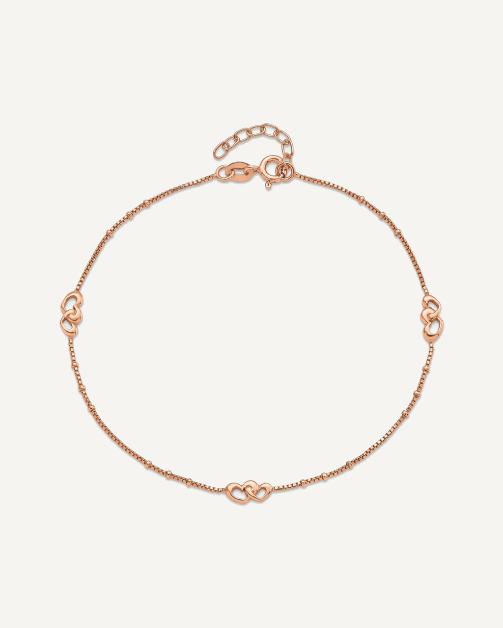 Sterling Silver Rose-tone Interlocked Hearts 9 inch Plus 1 inch Extender - Total 10 inch Anklet – View 4