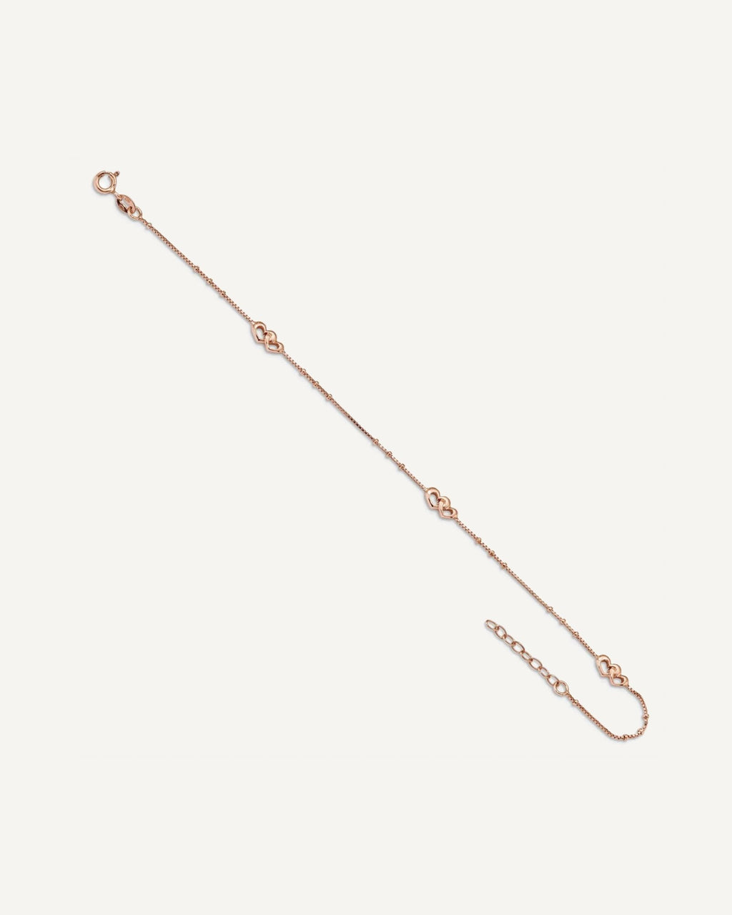 Sterling Silver Rose-tone Interlocked Hearts 9 inch Plus 1 inch Extender - Total 10 inch Anklet – View 5