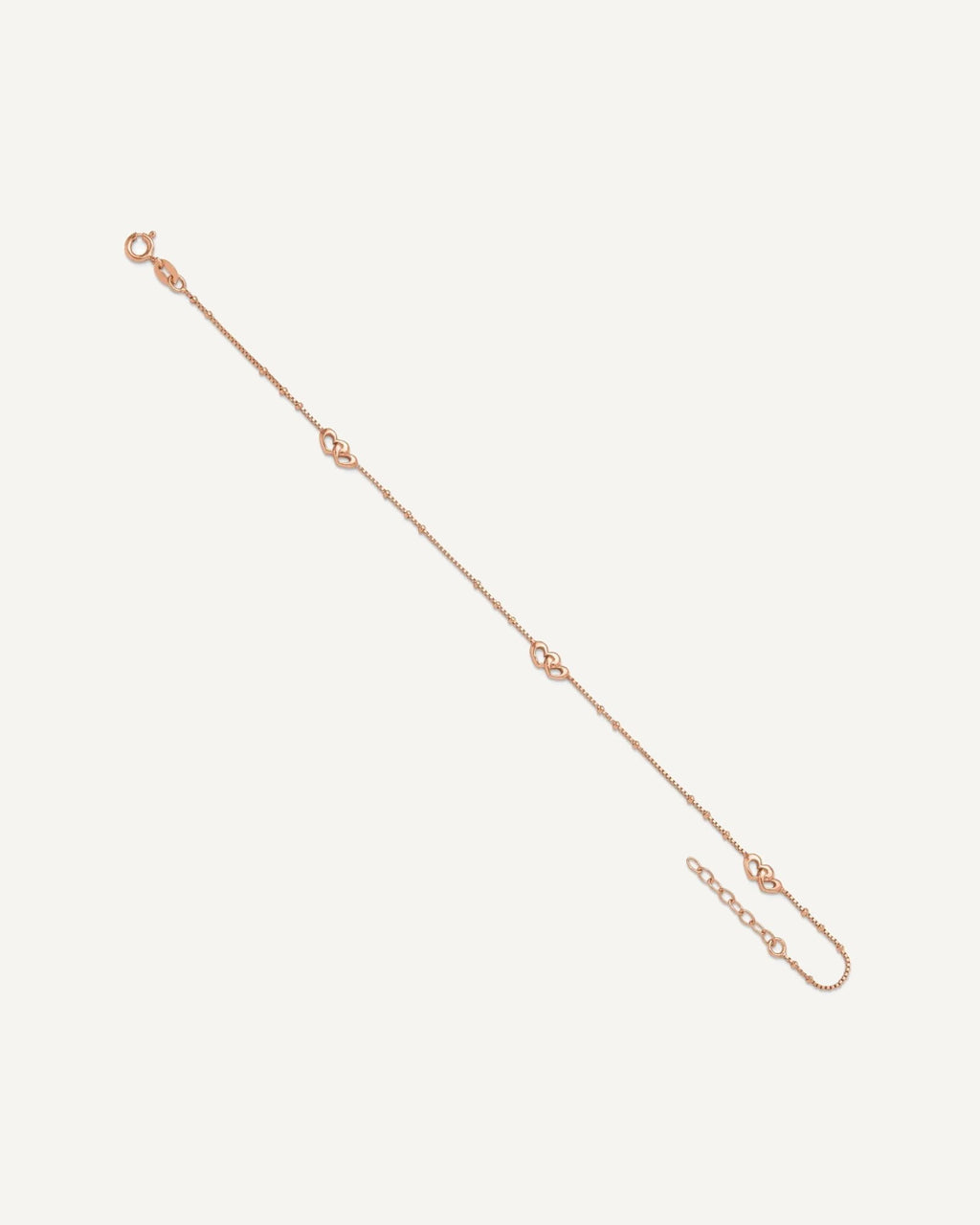 Sterling Silver Rose-tone Interlocked Hearts 9 inch Plus 1 inch Extender - Total 10 inch Anklet – View 8