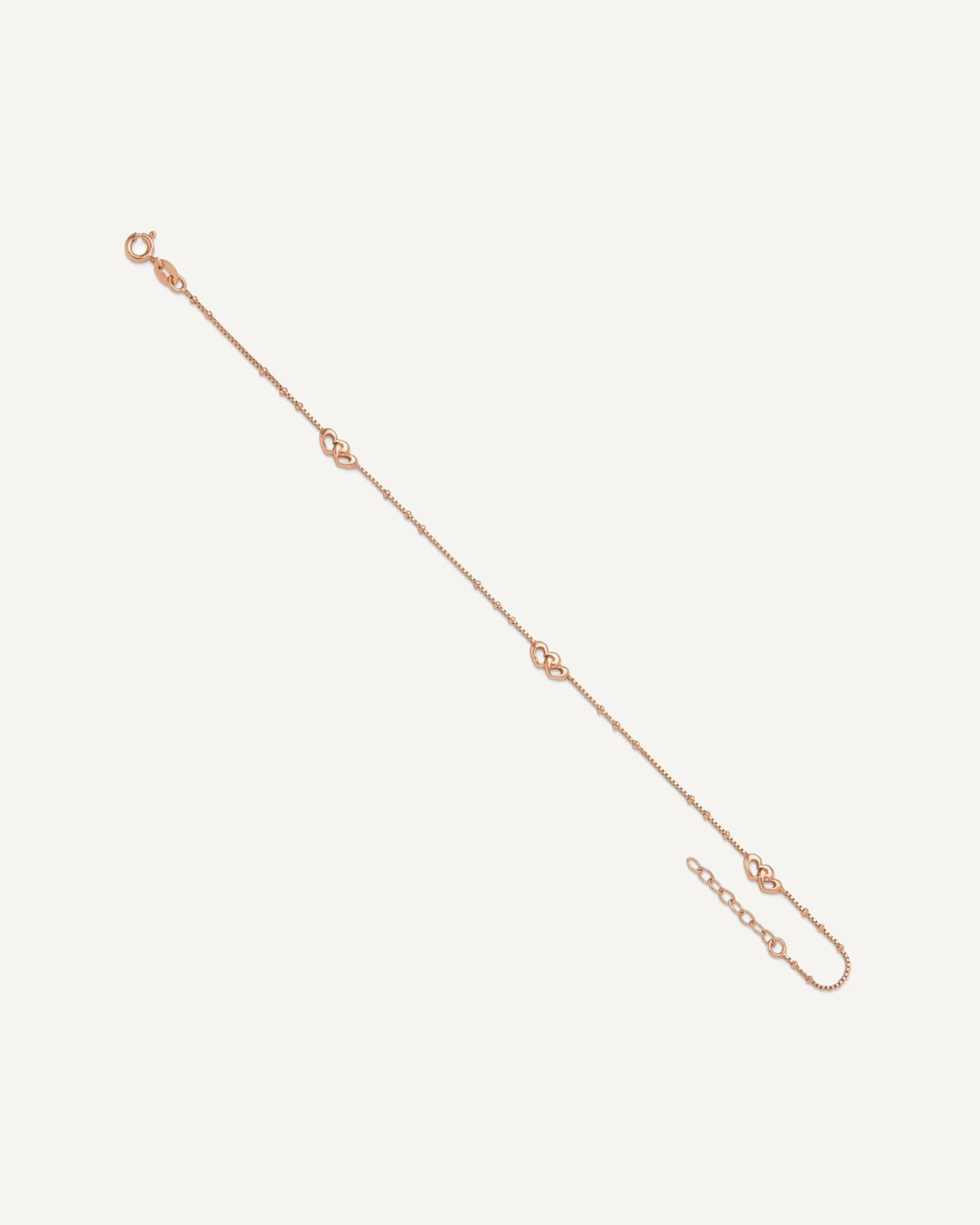 Sterling Silver Rose-tone Interlocked Hearts 9 inch Plus 1 inch Extender - Total 10 inch Anklet – View 8