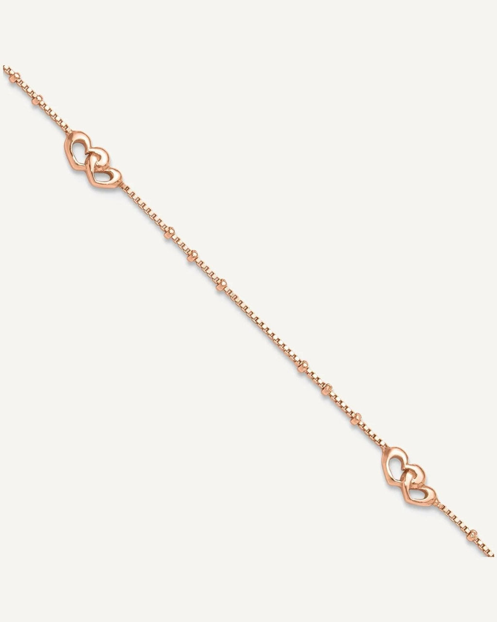 Sterling Silver Rose-tone Interlocked Hearts 9 inch Plus 1 inch Extender - Total 10 inch Anklet – View 1