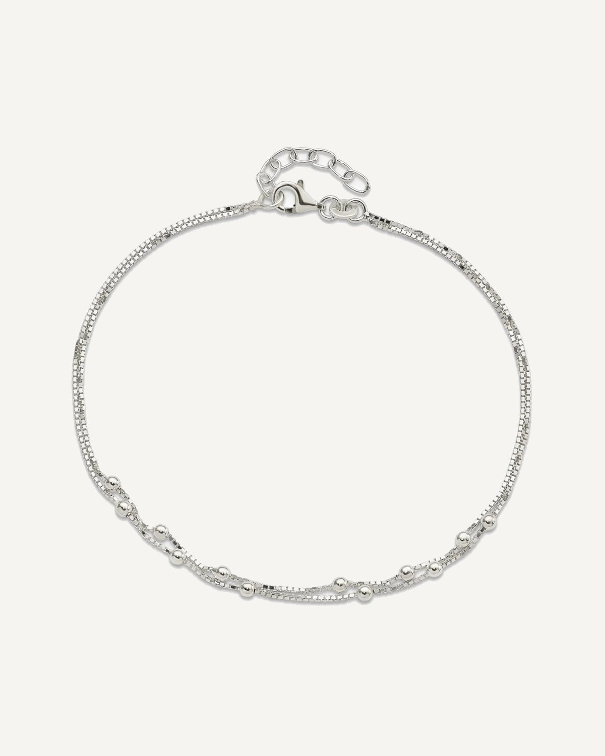 Sterling Silver Beaded 2-strand 10 inch Plus 1 inch Extender - Total 11 inch Anklet – View 4