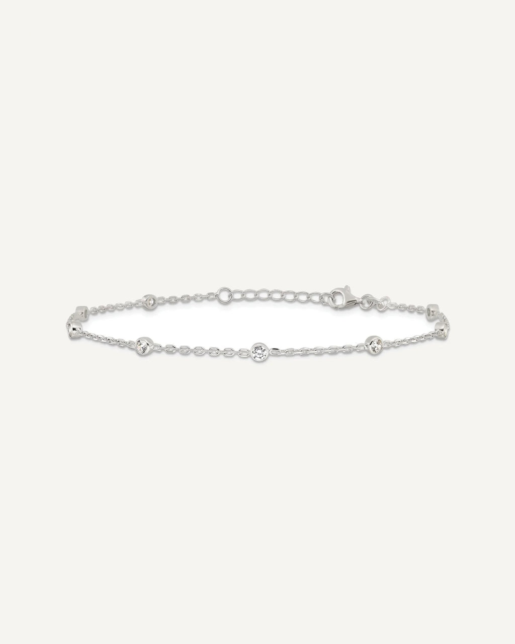 Sterling Silver Bezel CZ 8-Station 8.75 inch Plus 1 inch extender - Total 9.75 inch Anklet – View 3