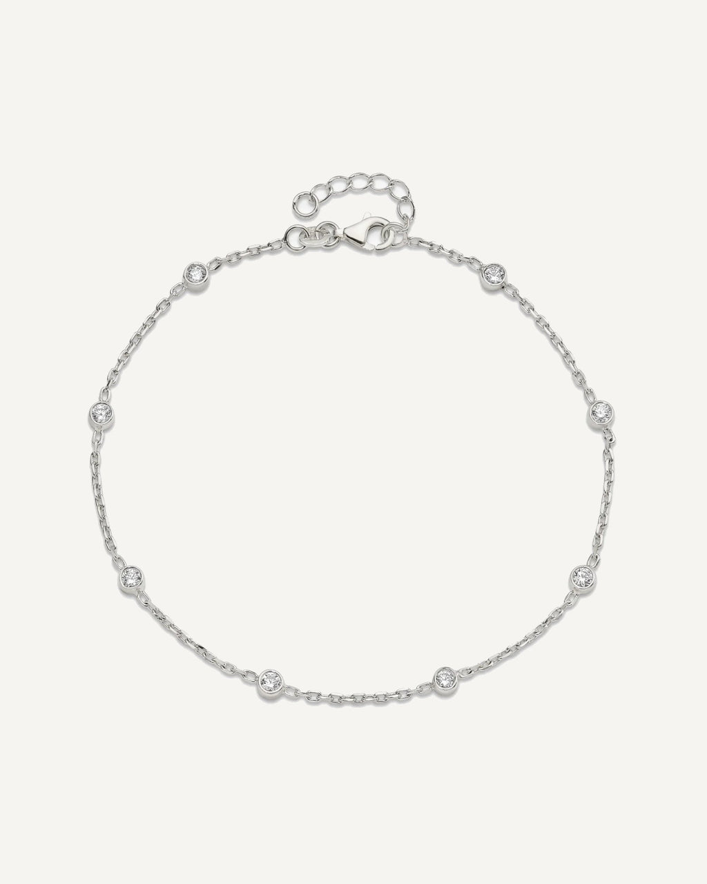 Sterling Silver Bezel CZ 8-Station 8.75 inch Plus 1 inch extender - Total 9.75 inch Anklet – View 4