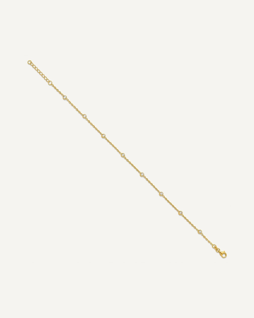 Sterling Silver Gold-tone Bezel CZ 8-Station 9 inch Plus 1 inch Extender - Total 10 inch Anklet – View 2