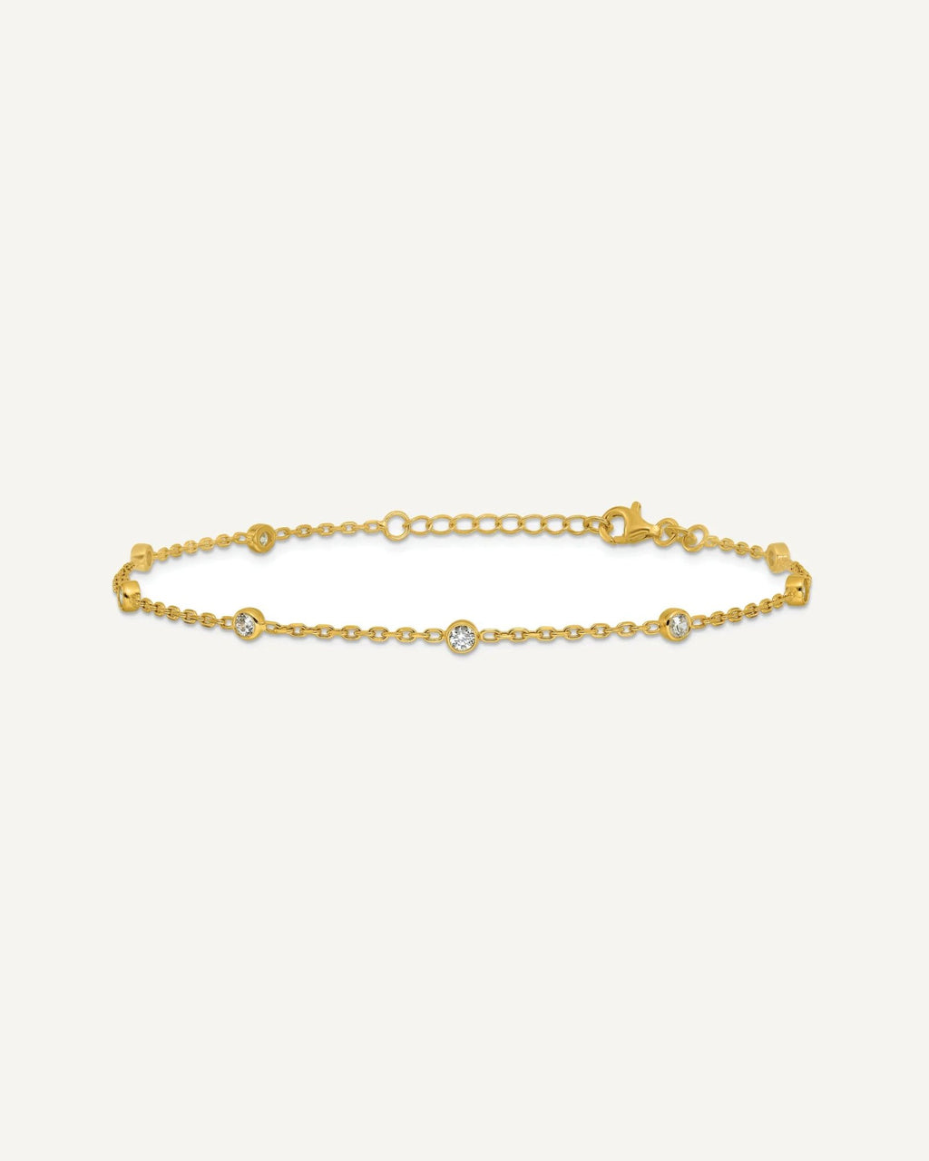 Sterling Silver Gold-tone Bezel CZ 8-Station 9 inch Plus 1 inch Extender - Total 10 inch Anklet – View 3