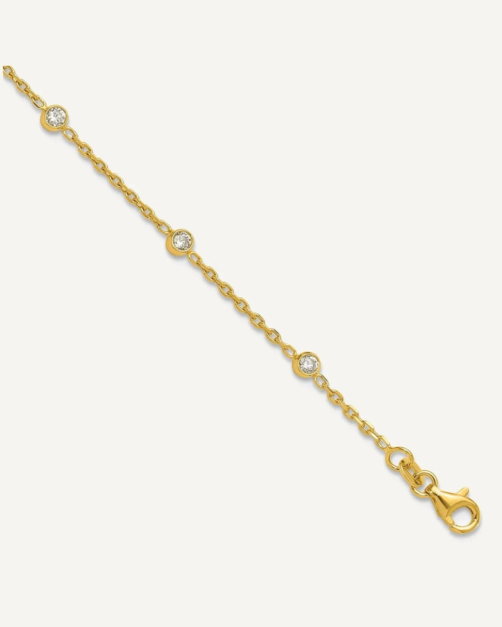 Sterling Silver Gold-tone Bezel CZ 8-Station 10 inch Plus 1 inch Extender - Total 11 inch Anklet – View 1