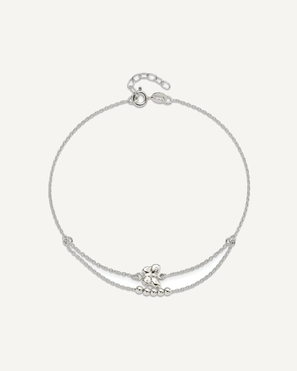 Sterling Silver Butterfly and Beads 2-Strand 9 inch Plus 1 inch Extender - Total 10 inch Anklet – View 3