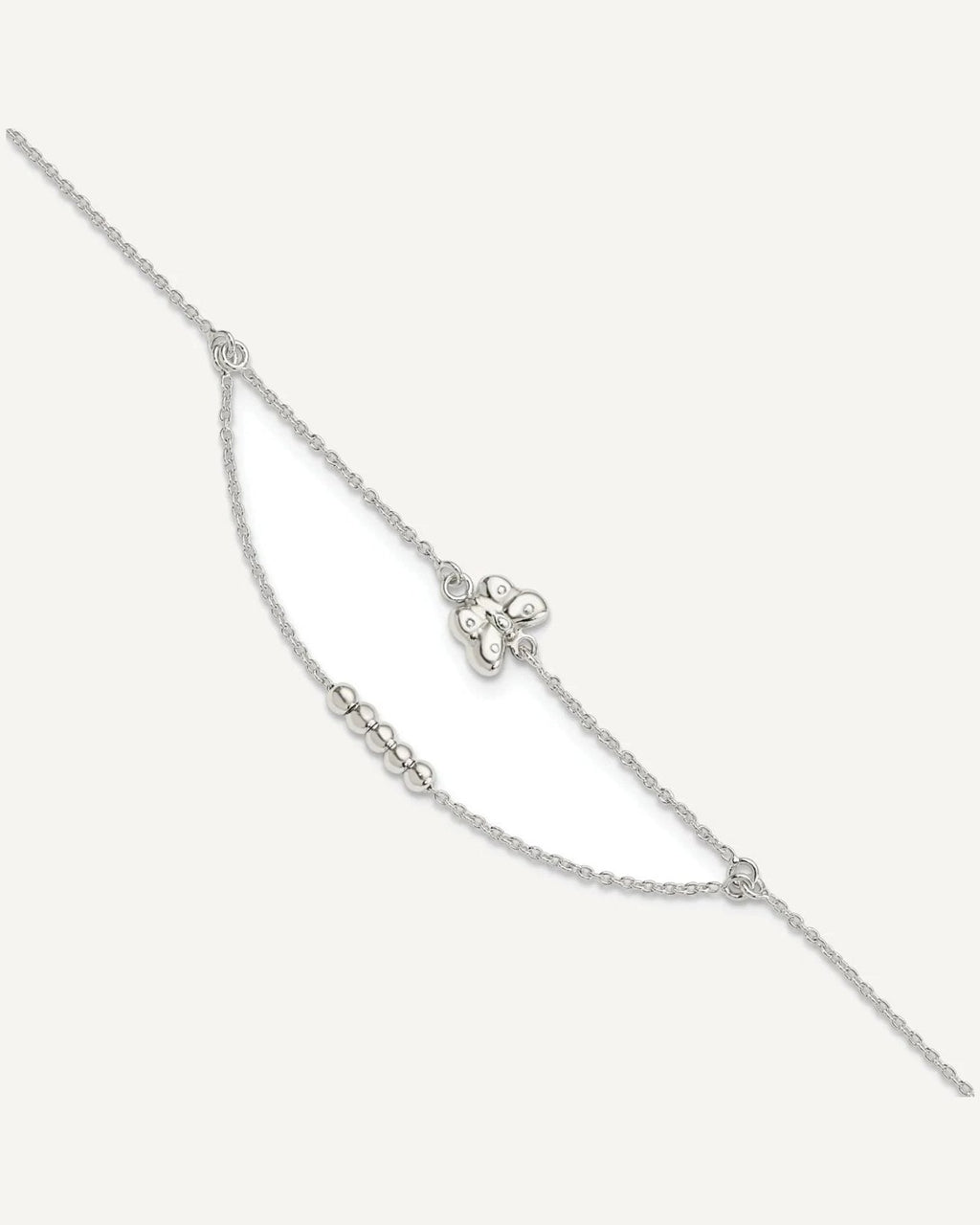 Sterling Silver Butterfly and Beads 2-Strand 9 inch Plus 1 inch Extender - Total 10 inch Anklet – View 1