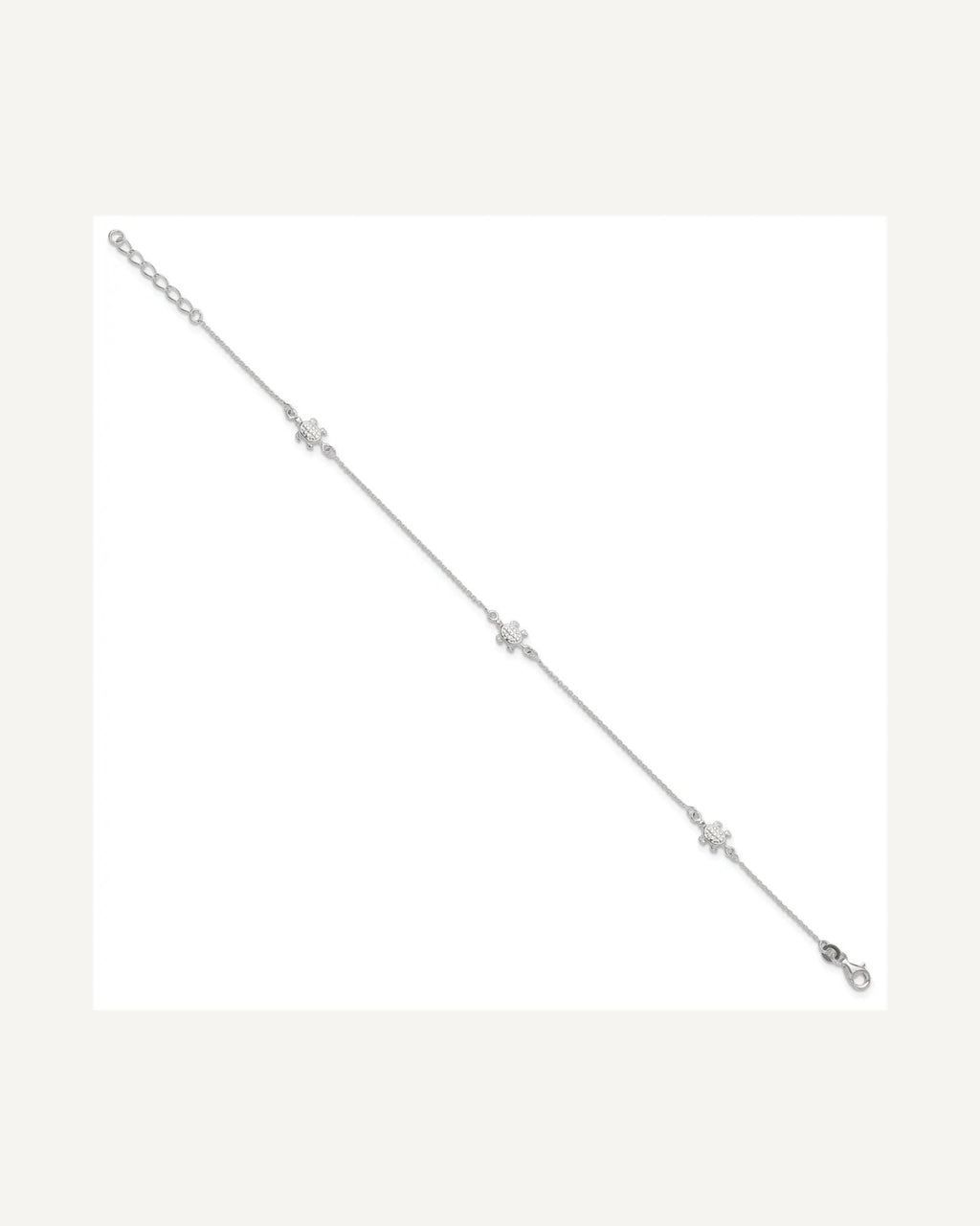 Sterling Silver Turtle 3-Station 9 inch Plus 1 inch Extender - Total 10 inch Anklet – View 2