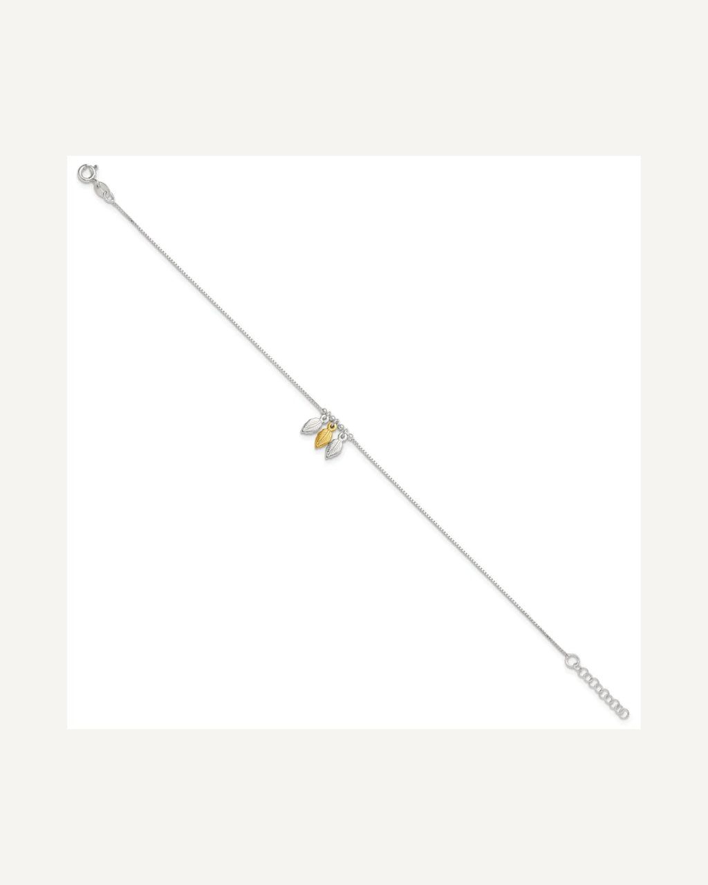 Sterling Silver Gold-tone Feathers 9 inch Plus 1 inch Extender - Total 10 inch Anklet – View 2