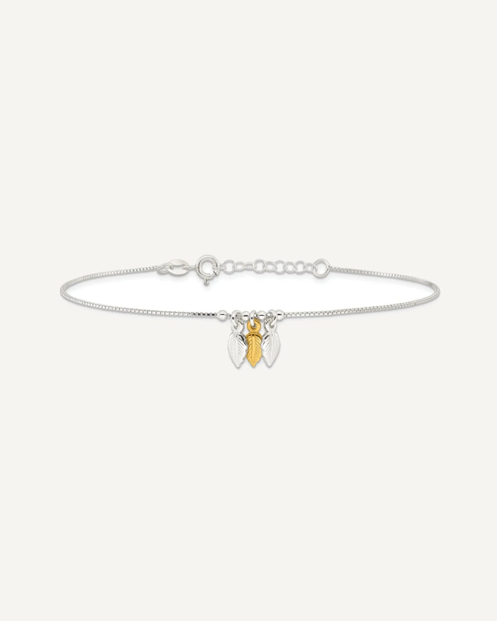 Sterling Silver Gold-tone Feathers 9 inch Plus 1 inch Extender - Total 10 inch Anklet – View 3