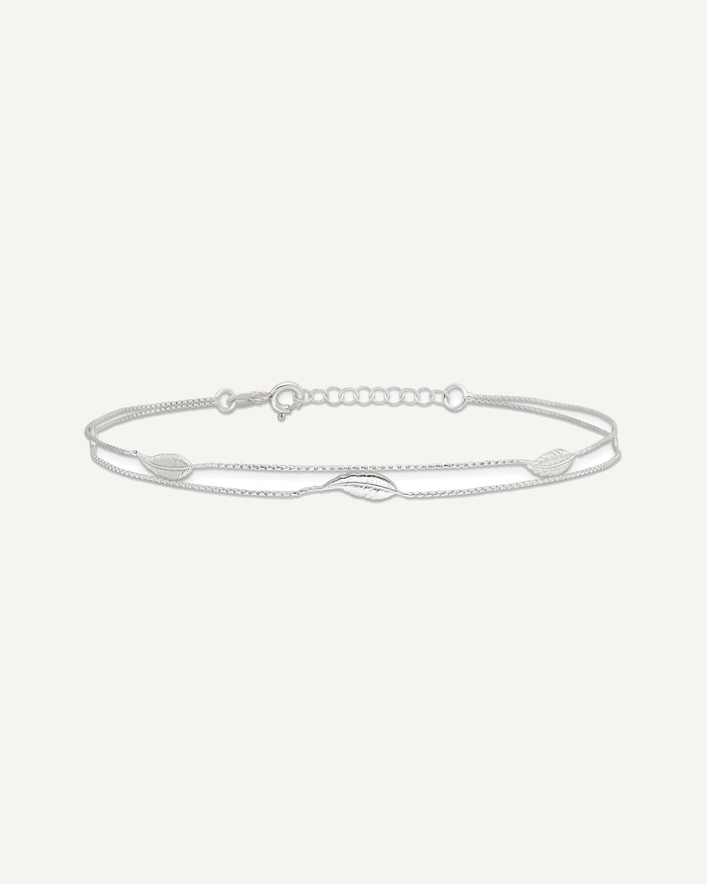 Sterling Silver 2-Strand Feathers 9 inch Plus 1 inch Extender - Total 10 inch Anklet – View 4
