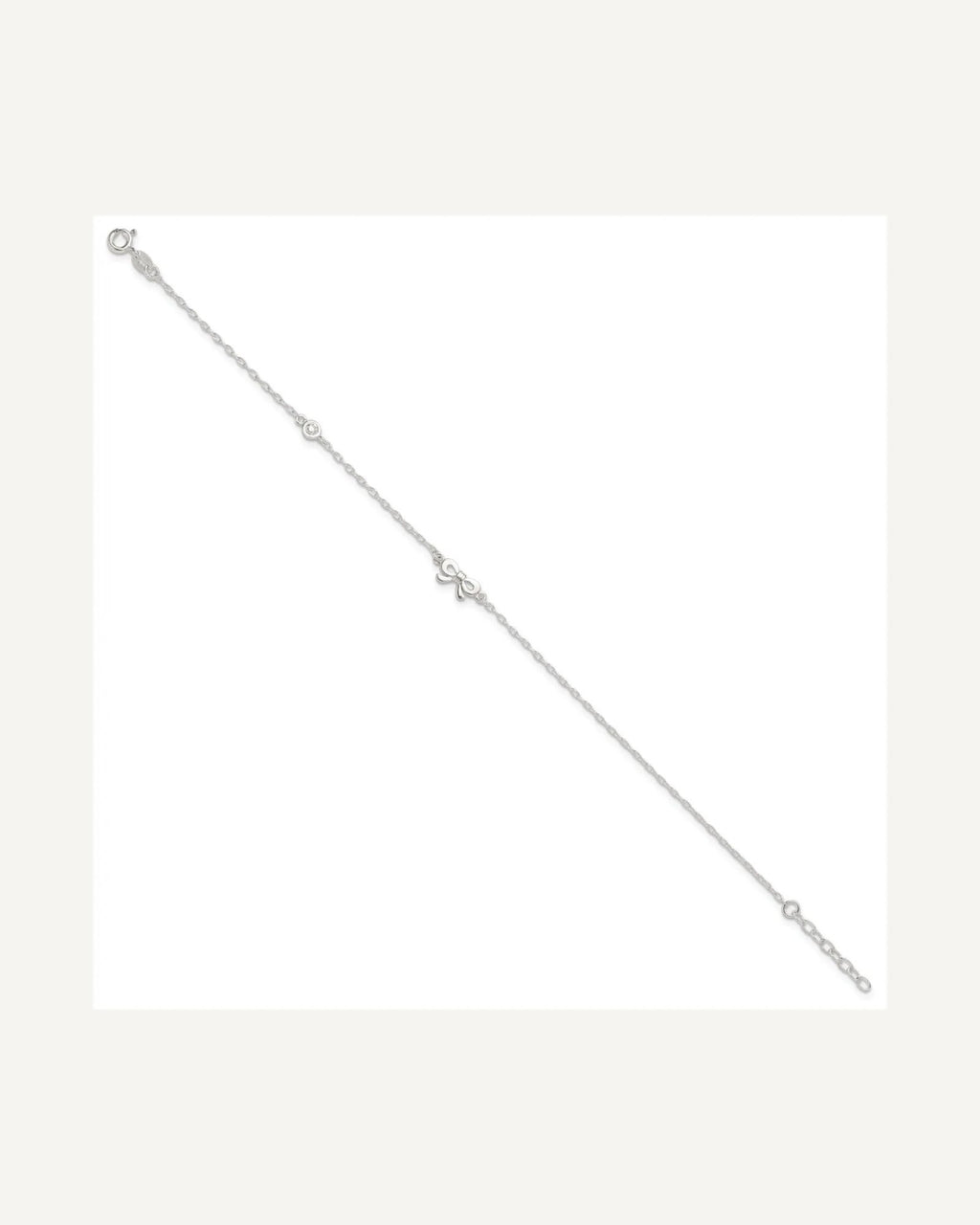 Sterling Silver CZ and Bow 9 inch Plus 1 inch Extender - Total 10 inch Anklet – View 2