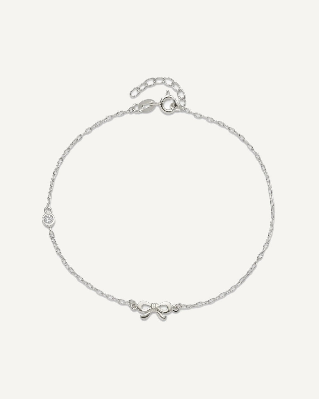 Sterling Silver CZ and Bow 9 inch Plus 1 inch Extender - Total 10 inch Anklet – View 4