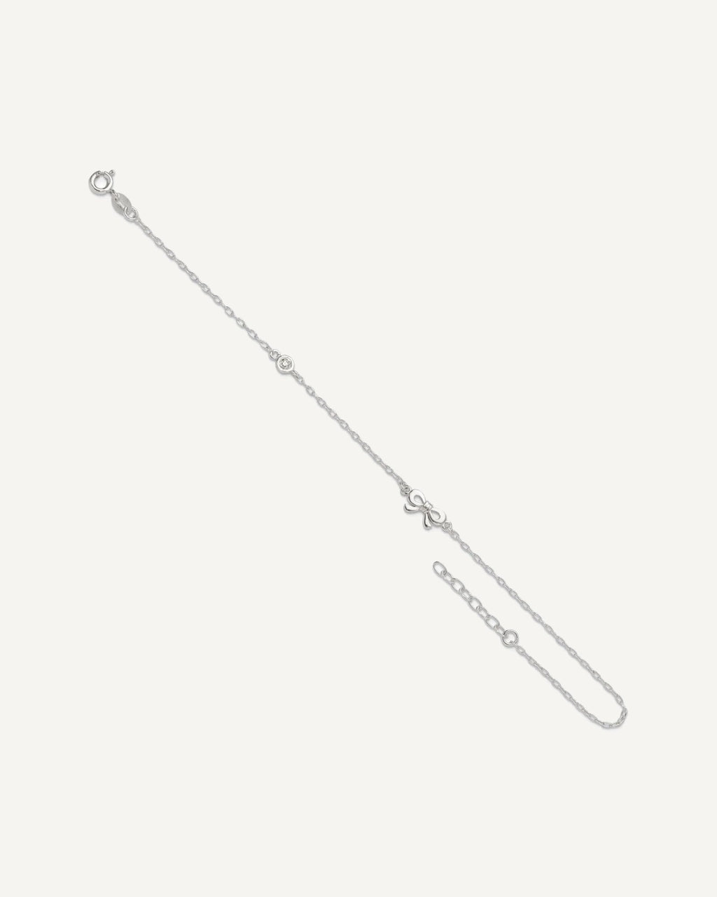 Sterling Silver CZ and Bow 9 inch Plus 1 inch Extender - Total 10 inch Anklet – View 5