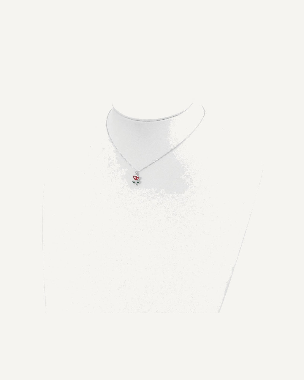 Sterling Silver Polished Red and Green Enameled Flower 14 Inch Necklace – View 3