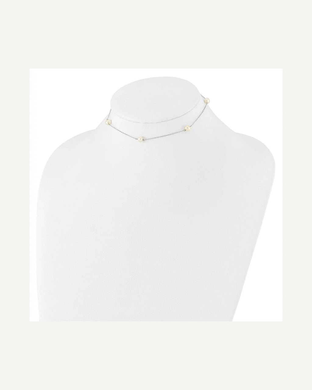 Sterling Silver Rhodium-plated 5-5.5mm White Semi-Round Freshwater Cultured Pearl 5-Station 12 Inch Necklace – View 2