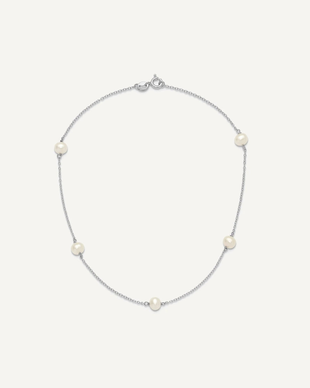 Sterling Silver Rhodium-plated 5-5.5mm White Semi-Round Freshwater Cultured Pearl 5-Station 12 Inch Necklace – View 3