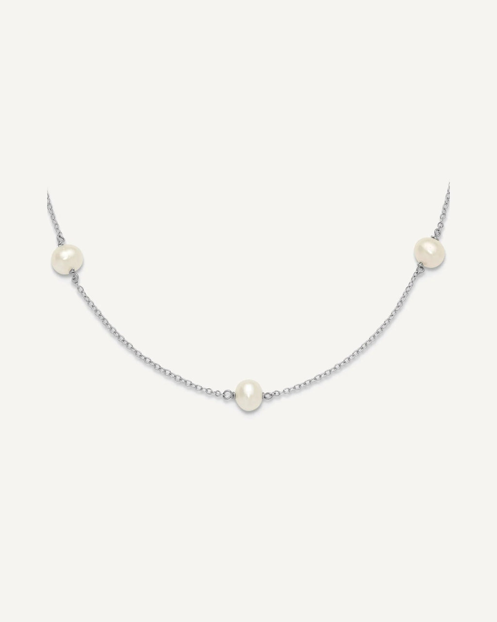 Sterling Silver Rhodium-plated 5-5.5mm White Semi-Round Freshwater Cultured Pearl 5-Station 12 Inch Necklace – View 1