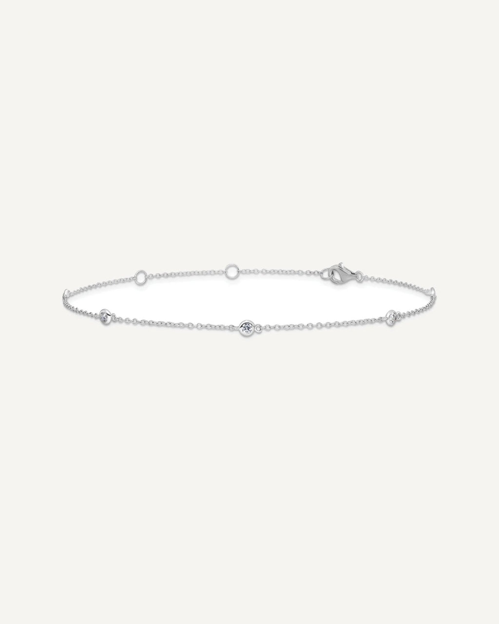 Sterling Silver Rhodium-plated Bezel CZ 5-Station 9 inch Plus 2 inch Extender - Total 11 inch Anklet – View 3