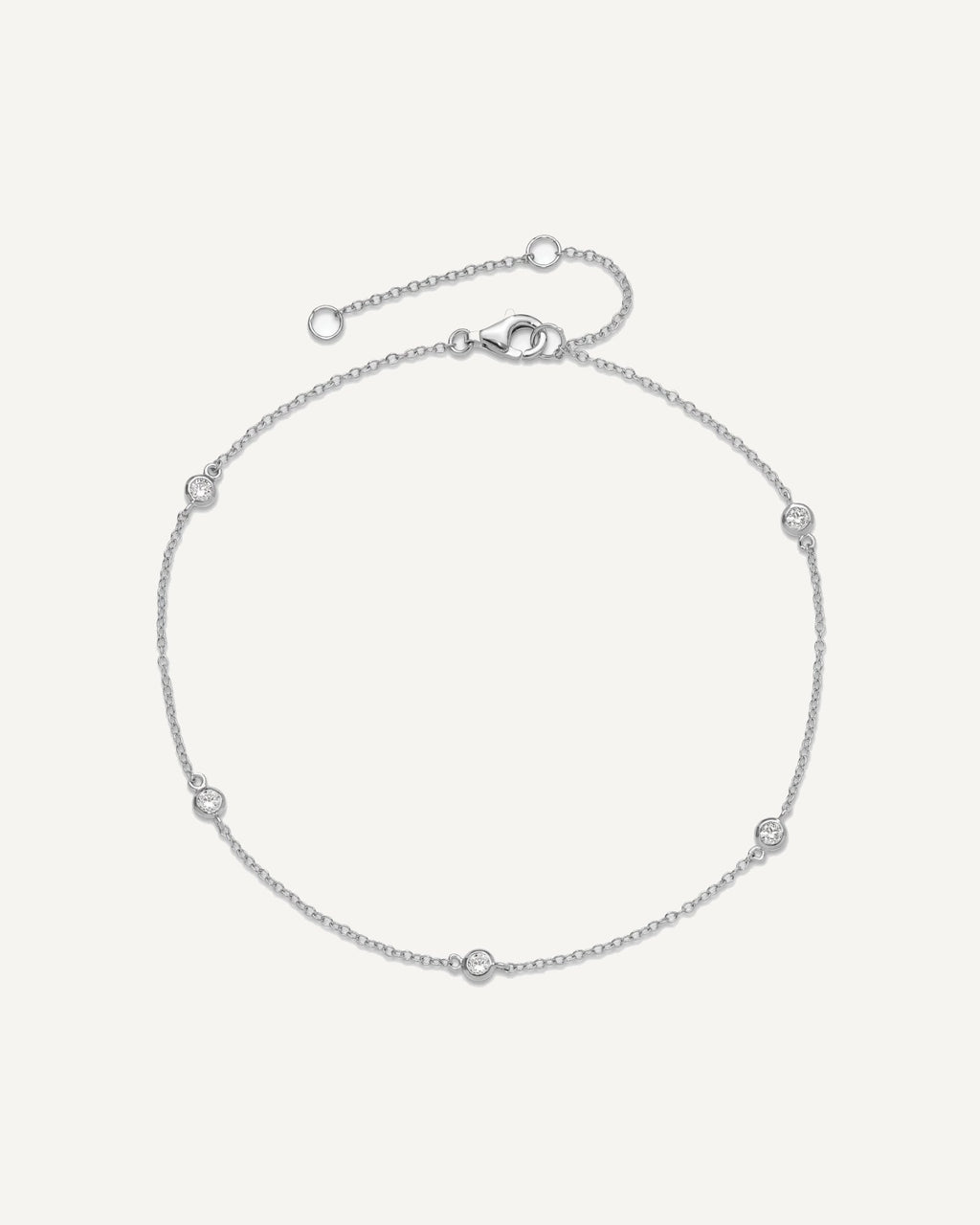Sterling Silver Rhodium-plated Bezel CZ 5-Station 10 inch Plus 2 inch Extender - Total 12 inch Anklet – View 4