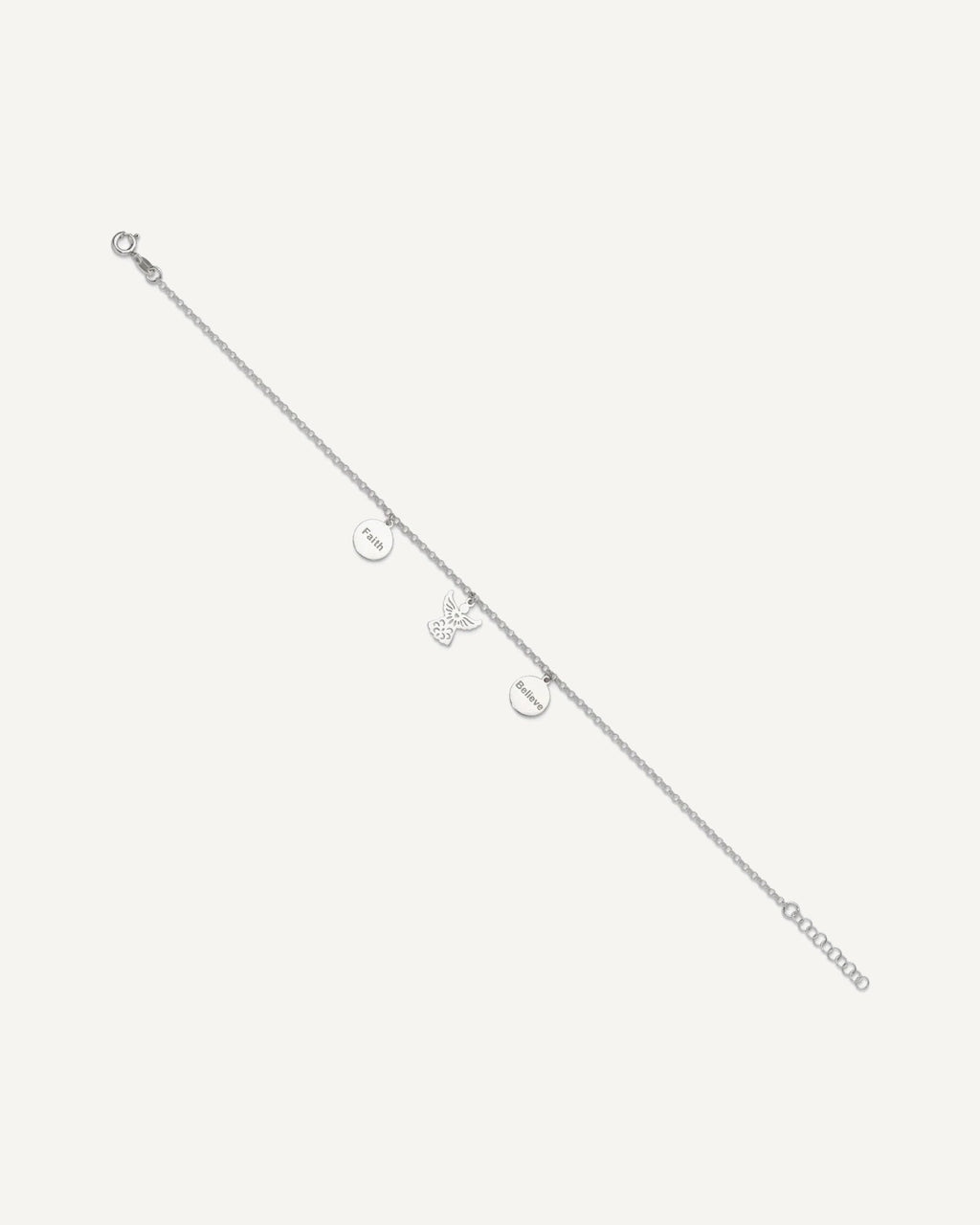 Sterling Silver Faith/Believe/Angel 9 inch Plus 1 inch Extender - Total 10 inch Anklet – View 2