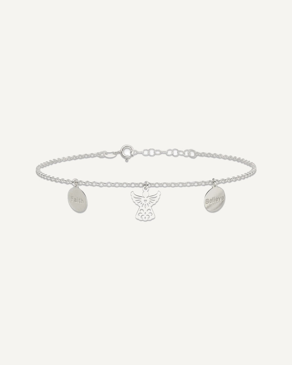 Sterling Silver Faith/Believe/Angel 9 inch Plus 1 inch Extender - Total 10 inch Anklet – View 3
