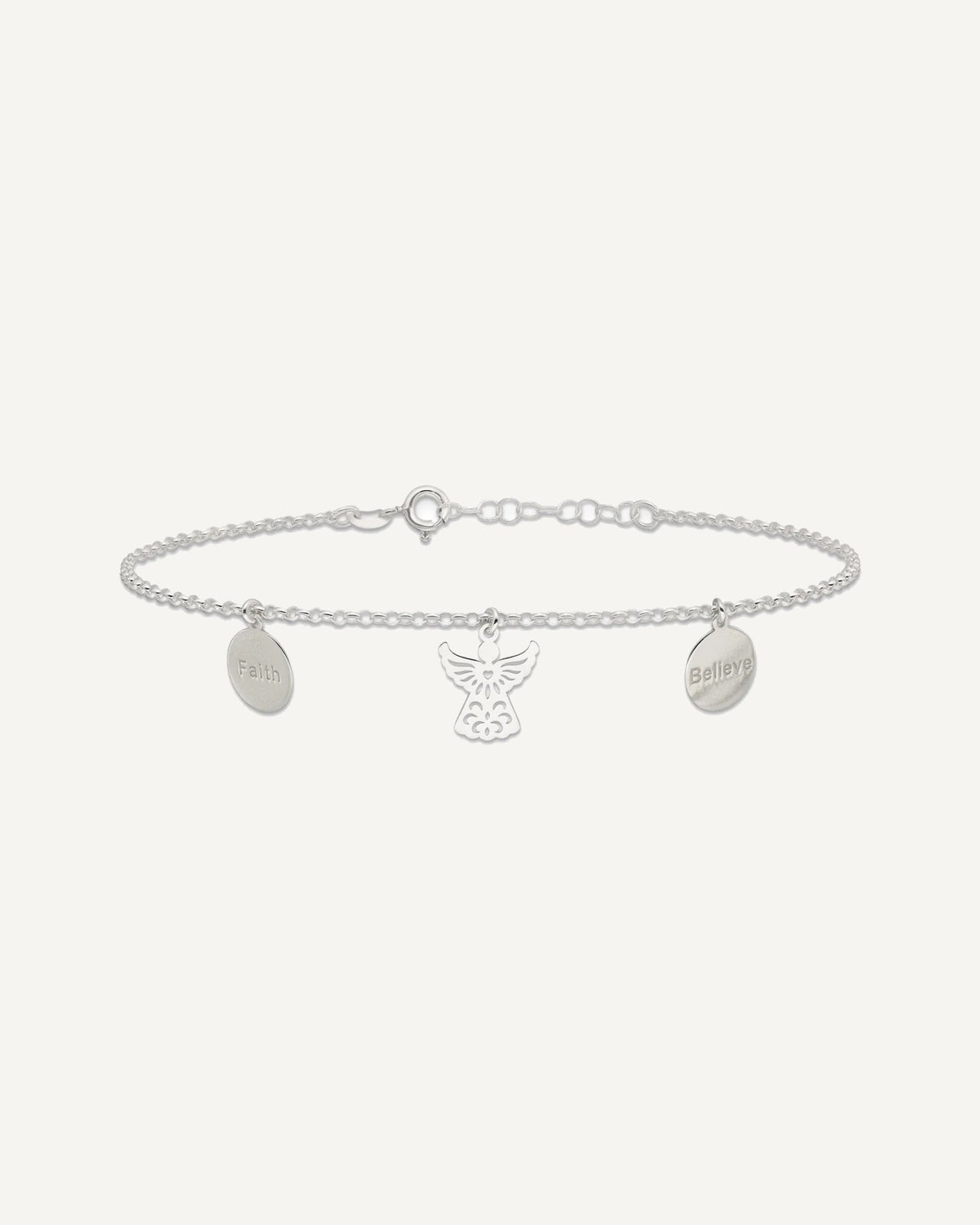 Sterling Silver Faith/Believe/Angel 9 inch Plus 1 inch Extender - Total 10 inch Anklet – View 3