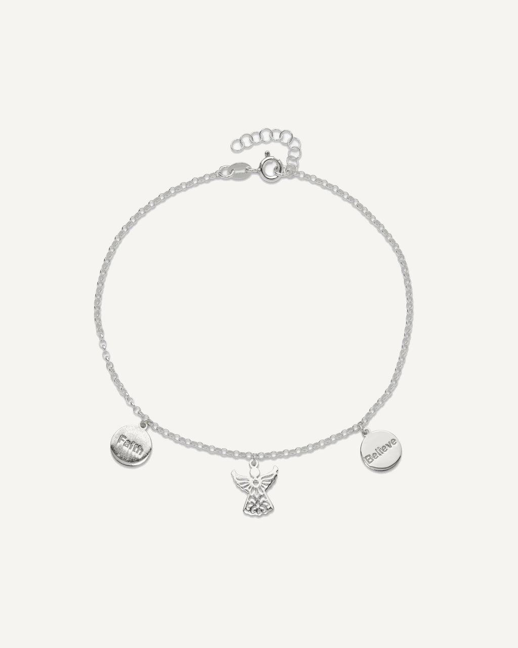 Sterling Silver Faith/Believe/Angel 9 inch Plus 1 inch Extender - Total 10 inch Anklet – View 5
