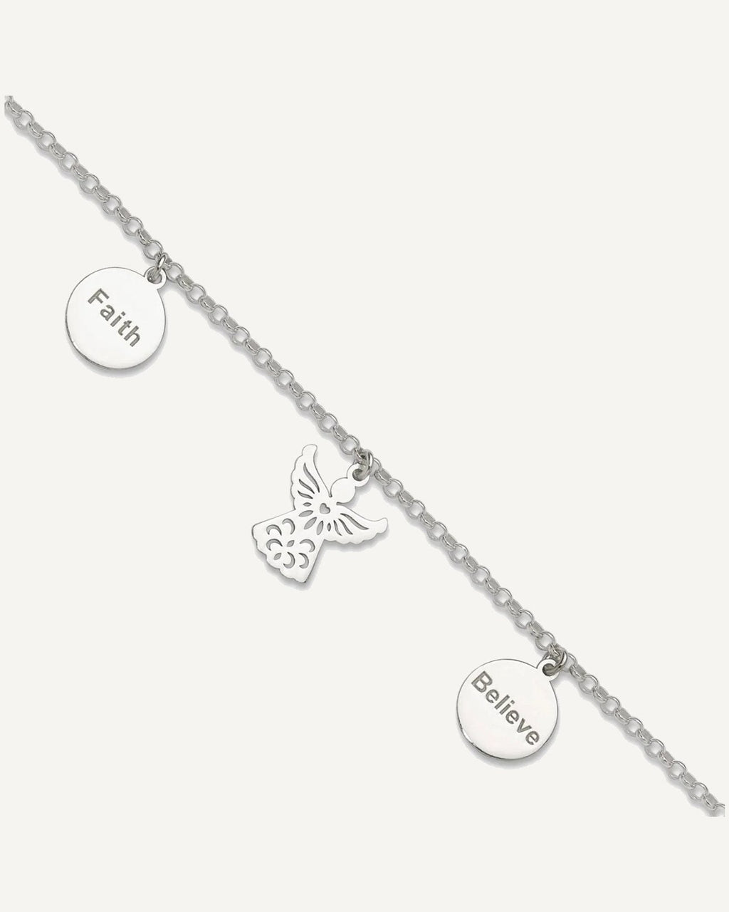 Sterling Silver Faith/Believe/Angel 9 inch Plus 1 inch Extender - Total 10 inch Anklet – View 1