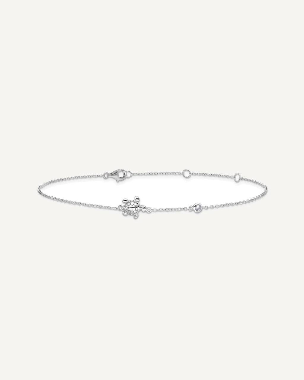 Sterling Silver Rhodium-plated CZ Turtle 9 inch Plus 2 inch Extender - Total 11 inch Anklet – View 3
