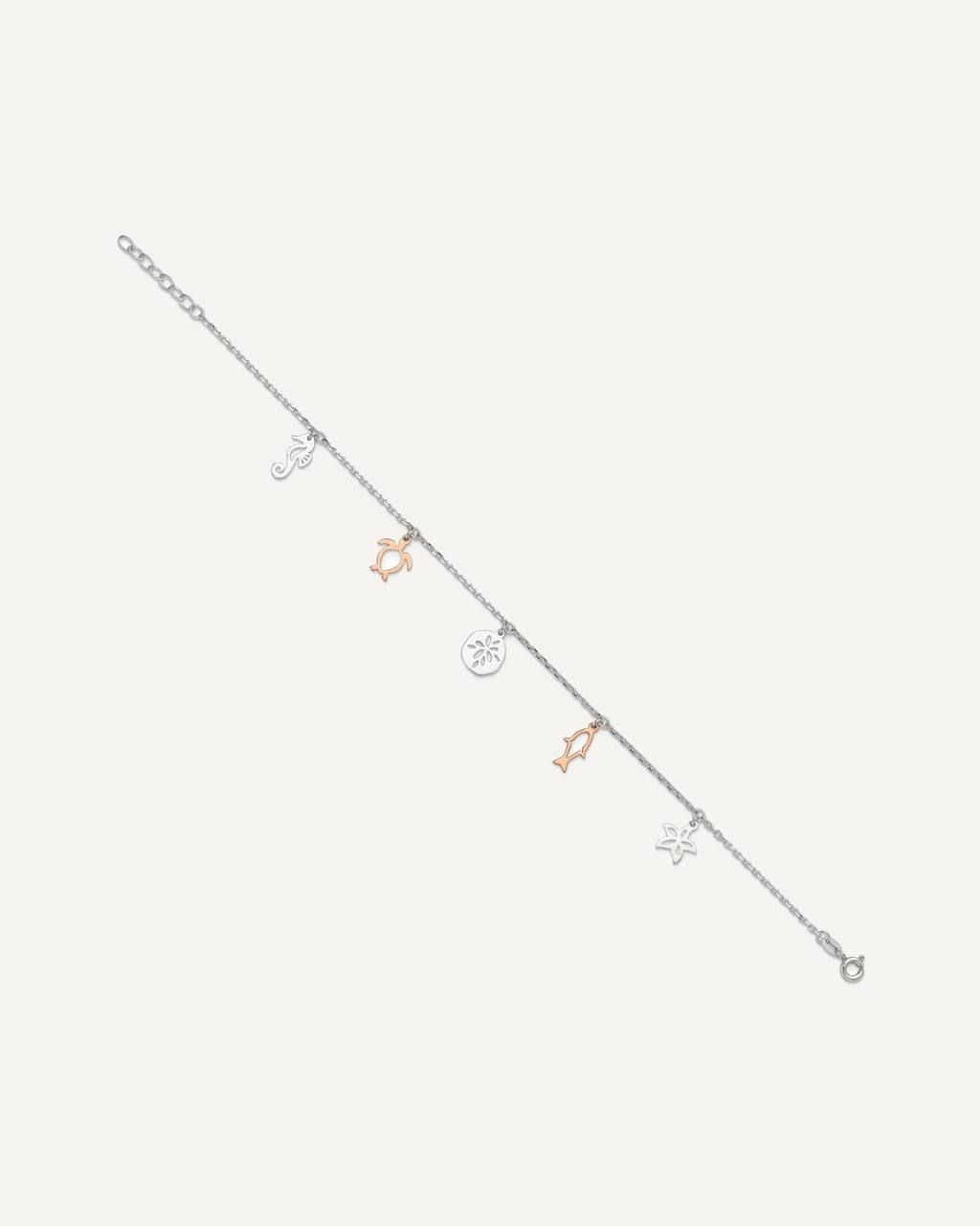 Sterling Silver Rose-tone Seashore Charms 9 inch Plus 1 inch Extender - Total 10 inch Anklet – View 2