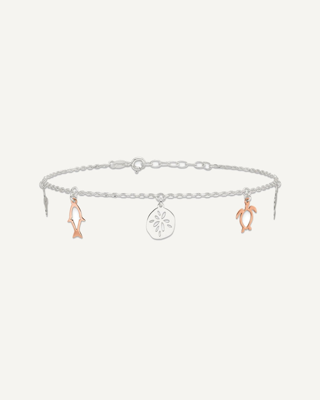 Sterling Silver Rose-tone Seashore Charms 9 inch Plus 1 inch Extender - Total 10 inch Anklet – View 3