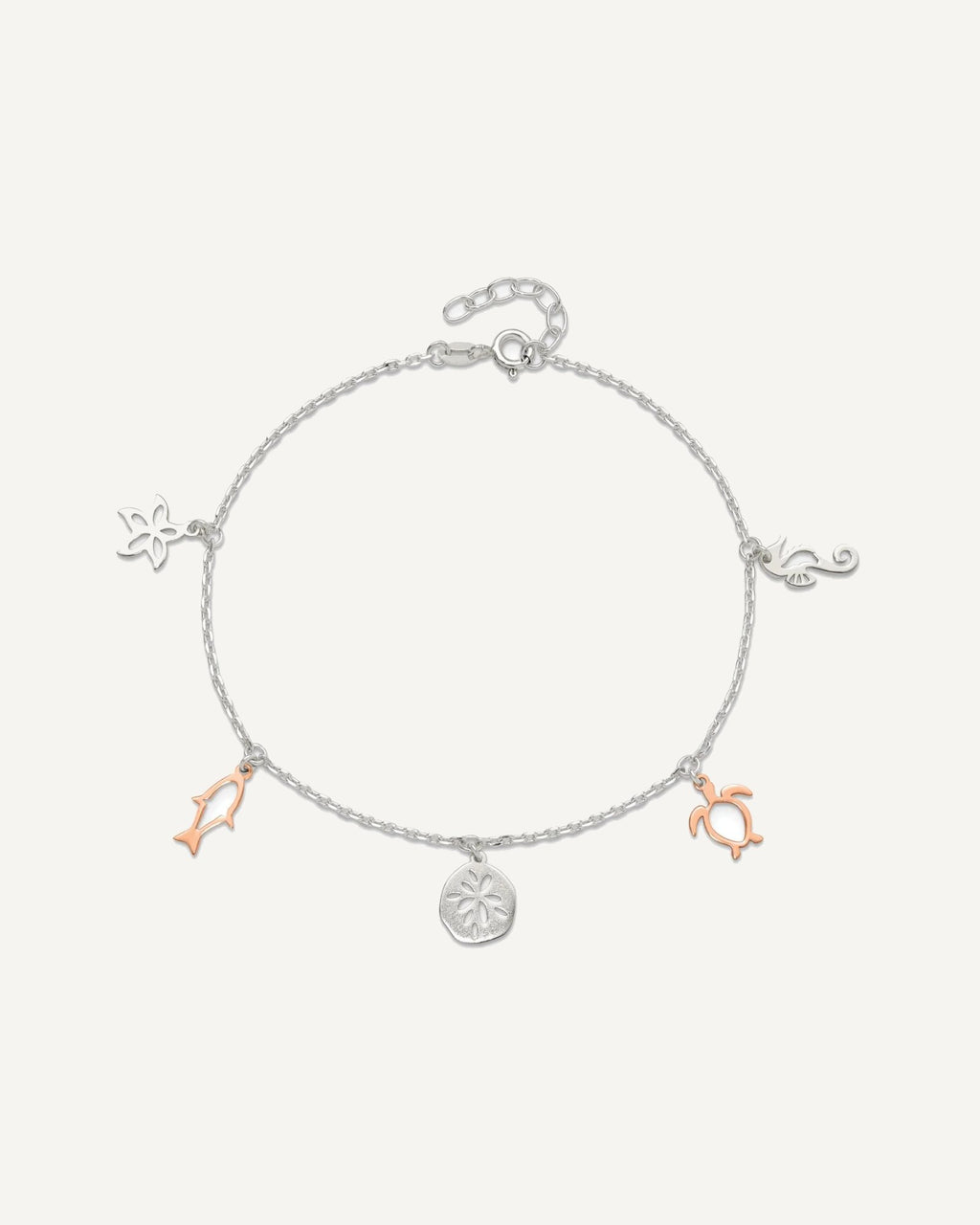 Sterling Silver Rose-tone Seashore Charms 9 inch Plus 1 inch Extender - Total 10 inch Anklet – View 5