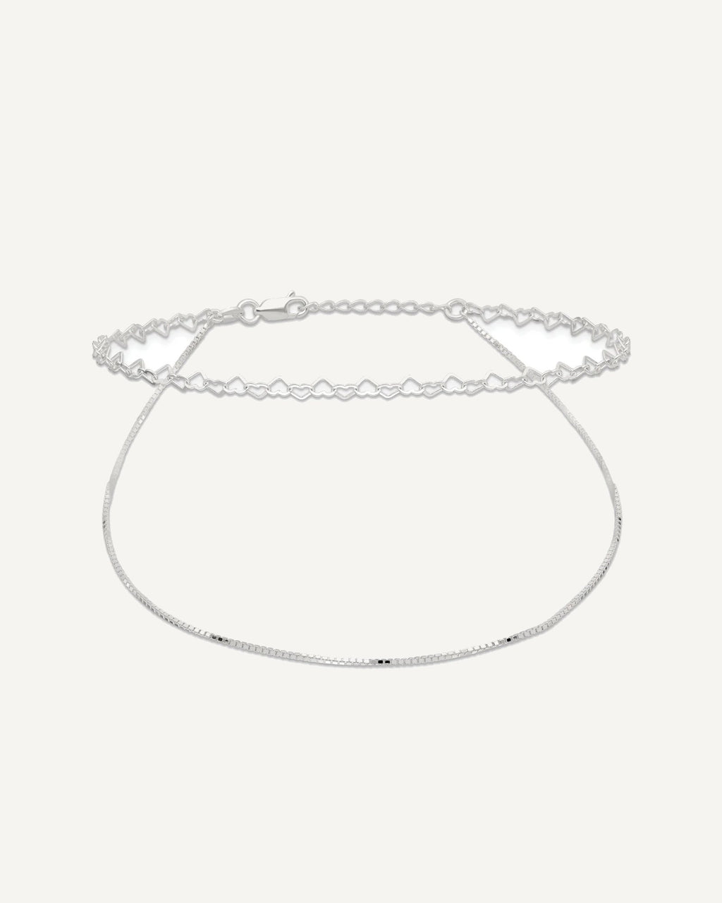 Sterling Silver 2-Strand Heart Link 9 inch Plus 1 inch Extender - Total 10 inch Anklet – View 3