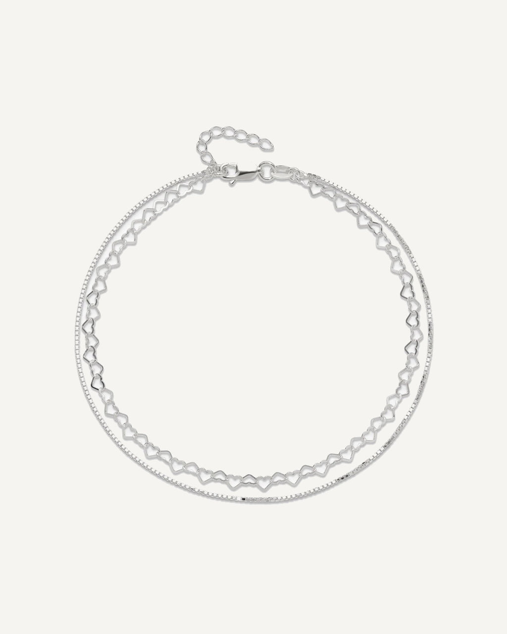 Sterling Silver 2-Strand Heart Link 9 inch Plus 1 inch Extender - Total 10 inch Anklet – View 5